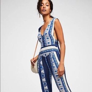Free People All Shook Printed Tie Jumpsuit